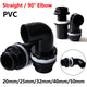 PVC 90° Elbow Pipe Fittings 20mm~50mm Tank Connector Bulkhead For Aquarium Black