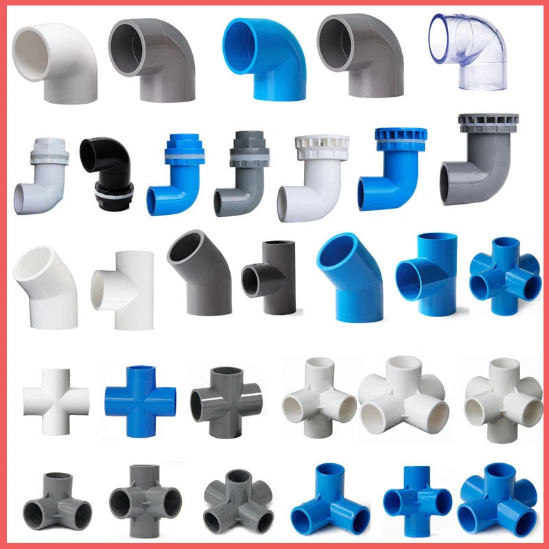 PVC Water Pipe Fittings Drainage Couplers Adapter Cross Tee Elbow 16mm-200mm