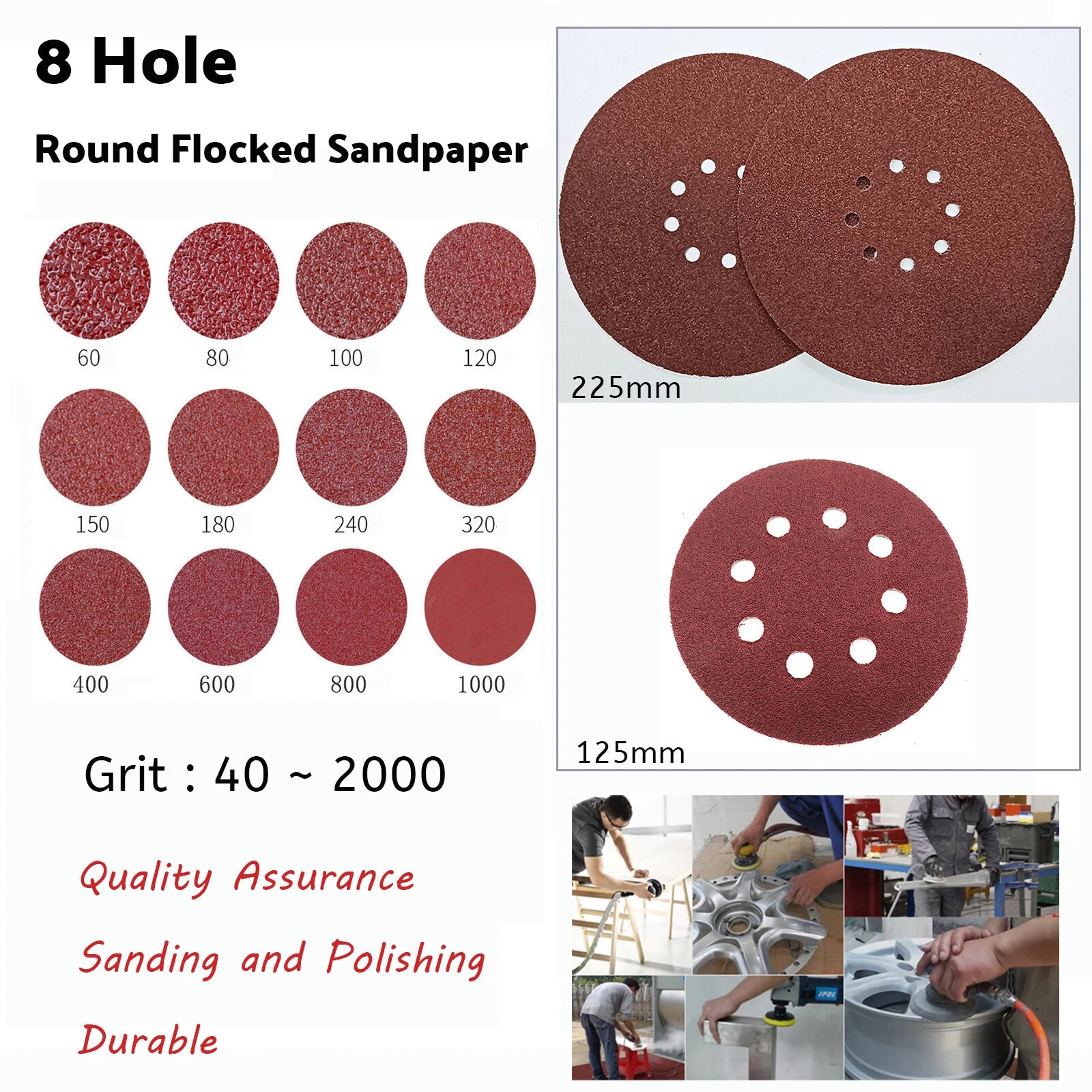 5"/9" Sanding Discs 40-2000 Grit Hook Loop 8 Hole Orbital Sander Paper Sandpaper