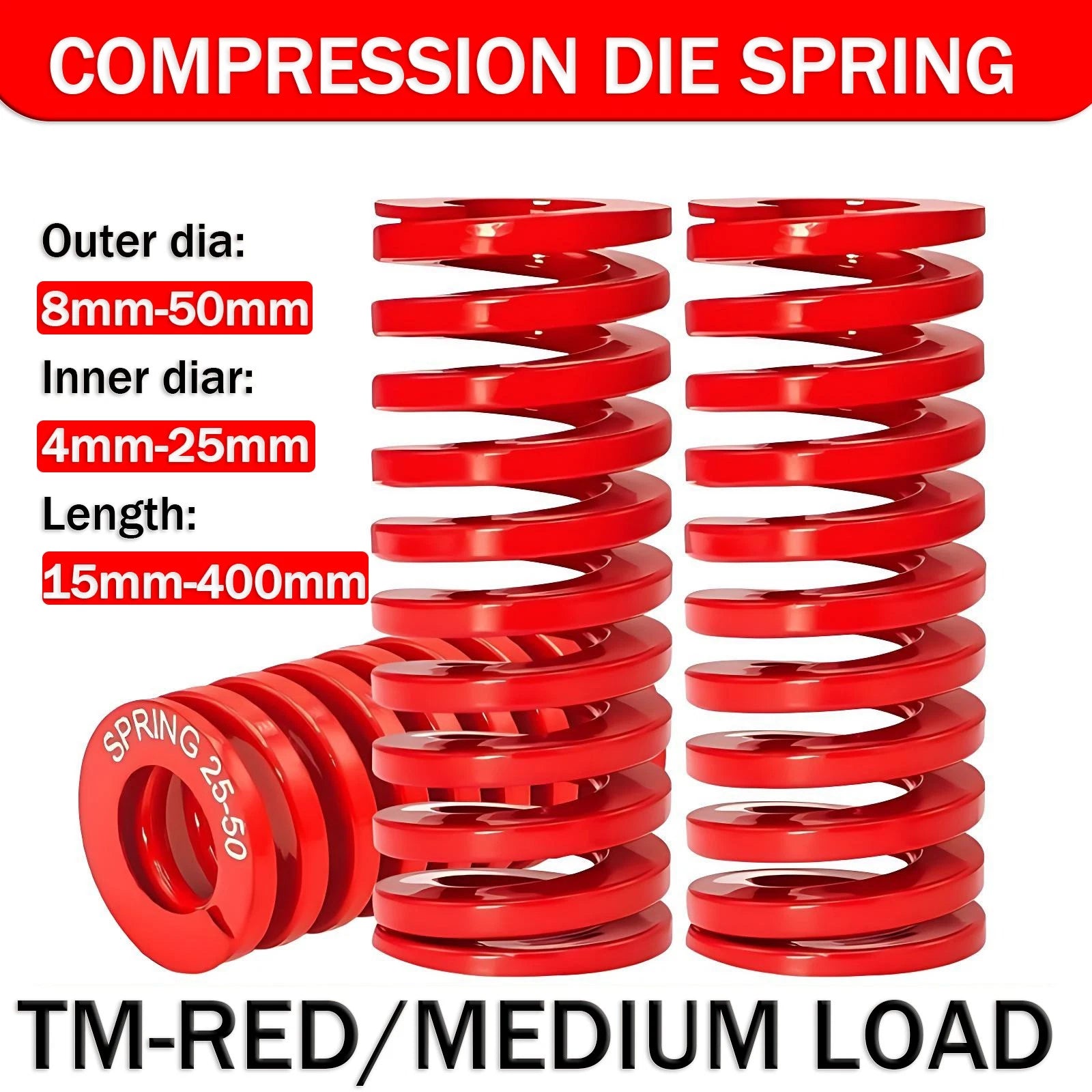 Heavy Load Duty Compression Die Spring, 8mm-50mm Diameter & Up To 400mm Long JIS
