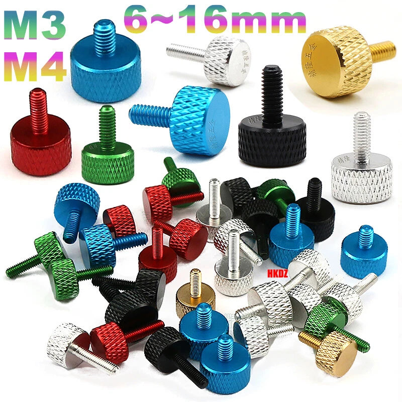 Aluminum Alloy Knurled Thumb Screws M3 M4x6~16mm DIY Hand Tighten Grip Knob Bolt