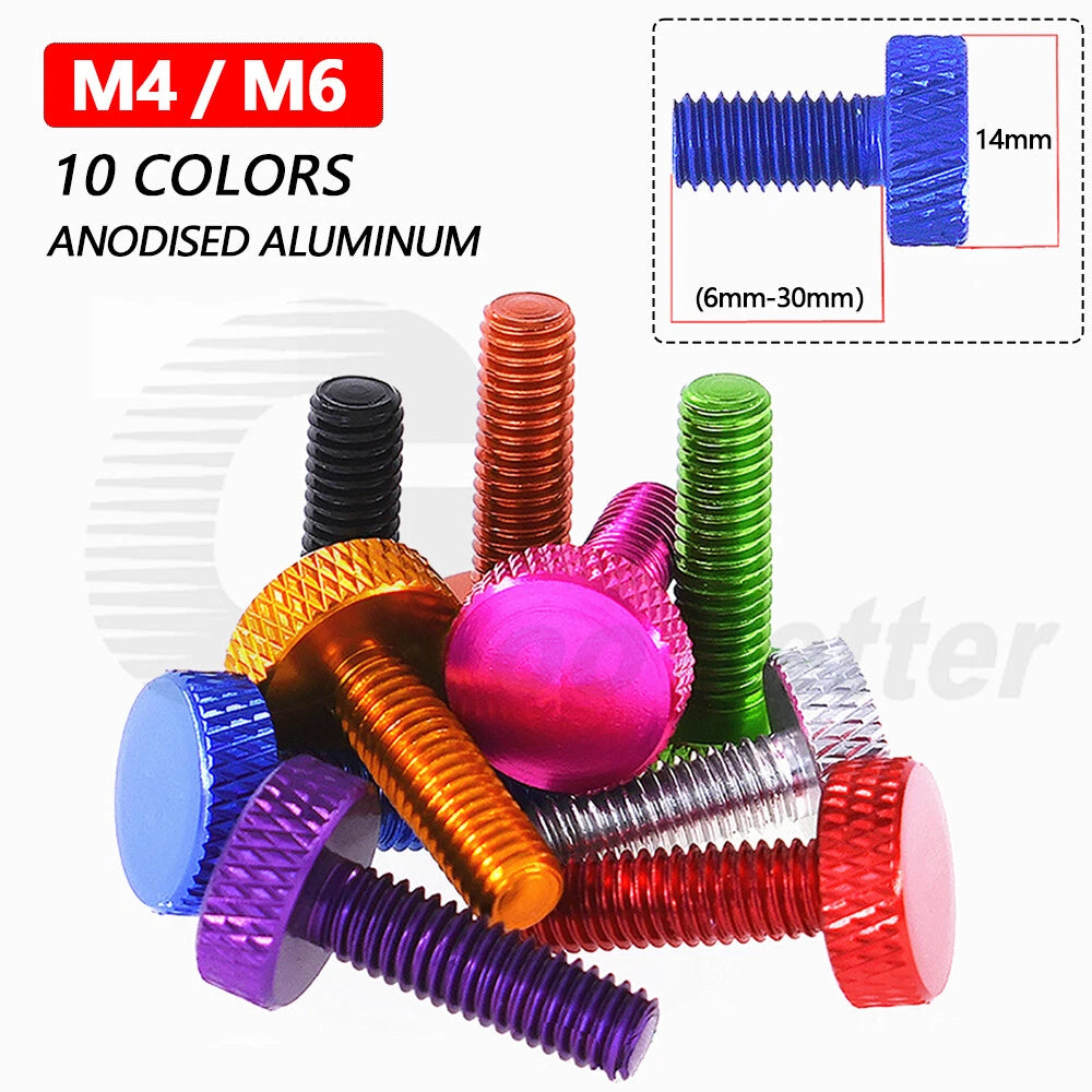 M4 M6 Knurled Thumb Screws Hand Grip Bolts 6-30mm Aluminum Anodised 10 Color D14