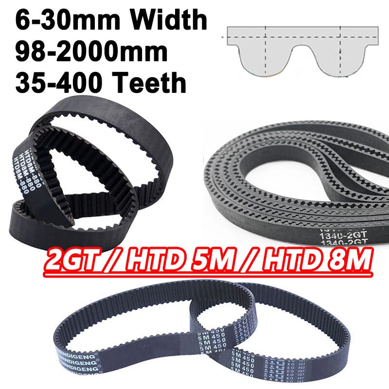 Timing Belt GT2 / HTD 5M / S5M / HTD 8M — Closed Loop Drive Belt, Width 6–30mm