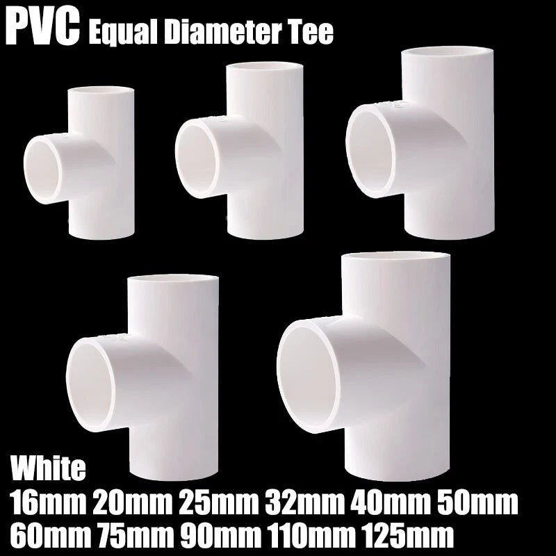 PVC 16mm-125mm Equal Tee Connector Socket Coupling Pressure Pipe Fittings White