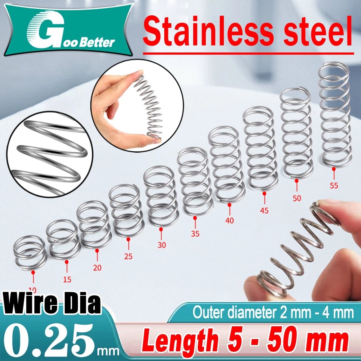 Compression spring 0.25mm Coil Springs，Pressure Springs 304 steel (L:5 - 50 mm) - HomeDIYer