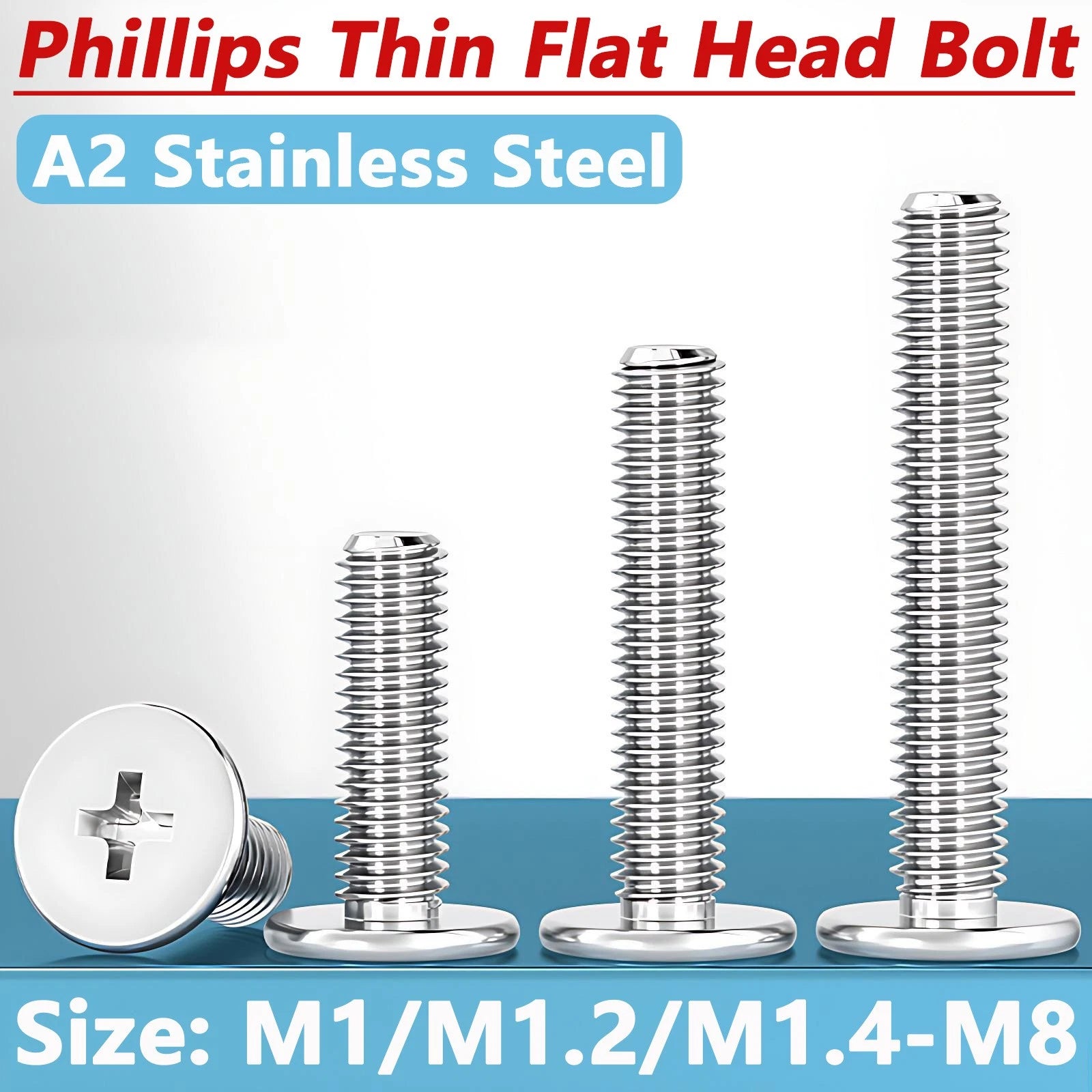 M1–M8 Ultra Thin Flat Head Phillips Machine Screws – A2 Stainless Steel, Fully Threaded