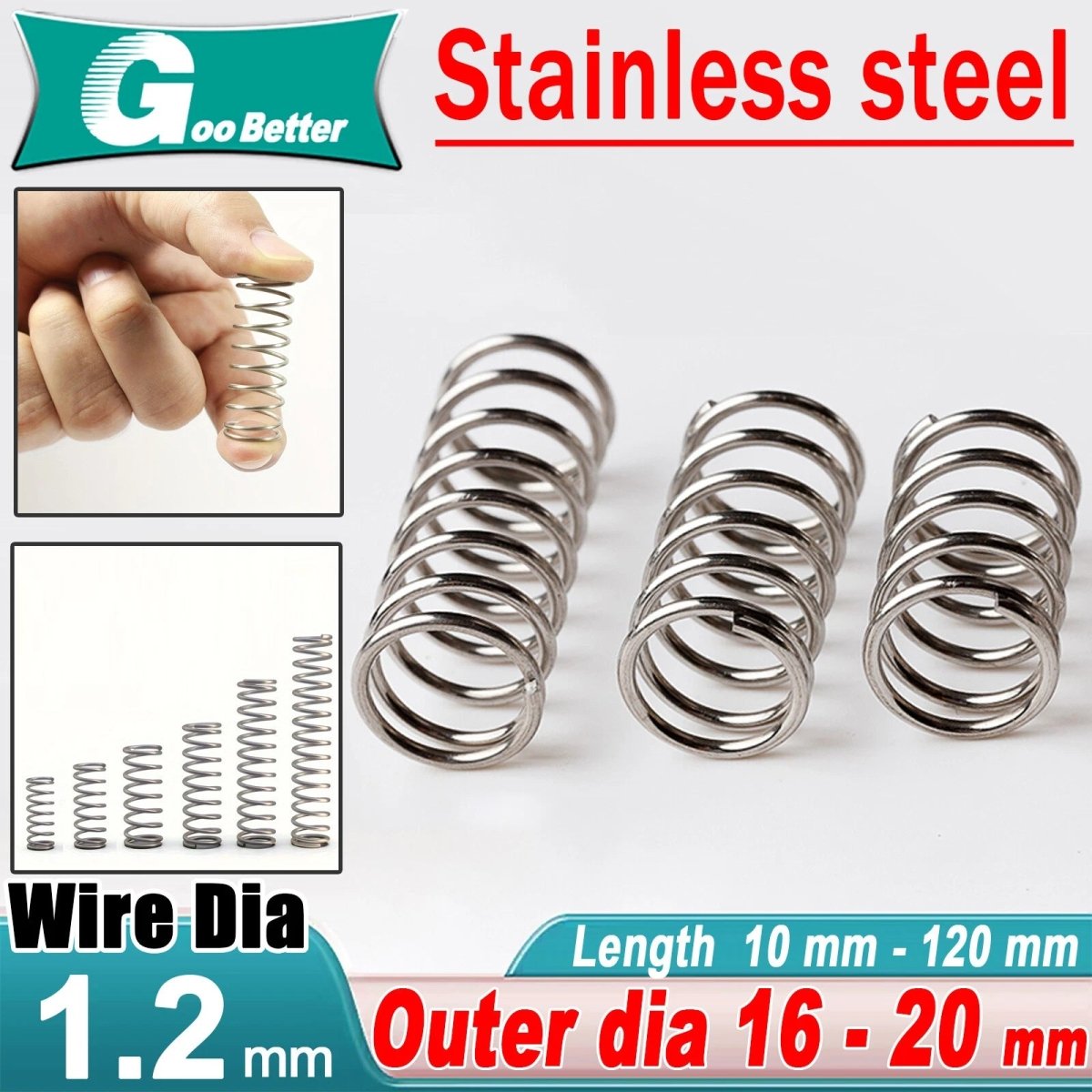 Compression Spring 16 - 20mm Diamete,Wire diar 1.2mm Pressure Compressed A2 Steel - HomeDIYer