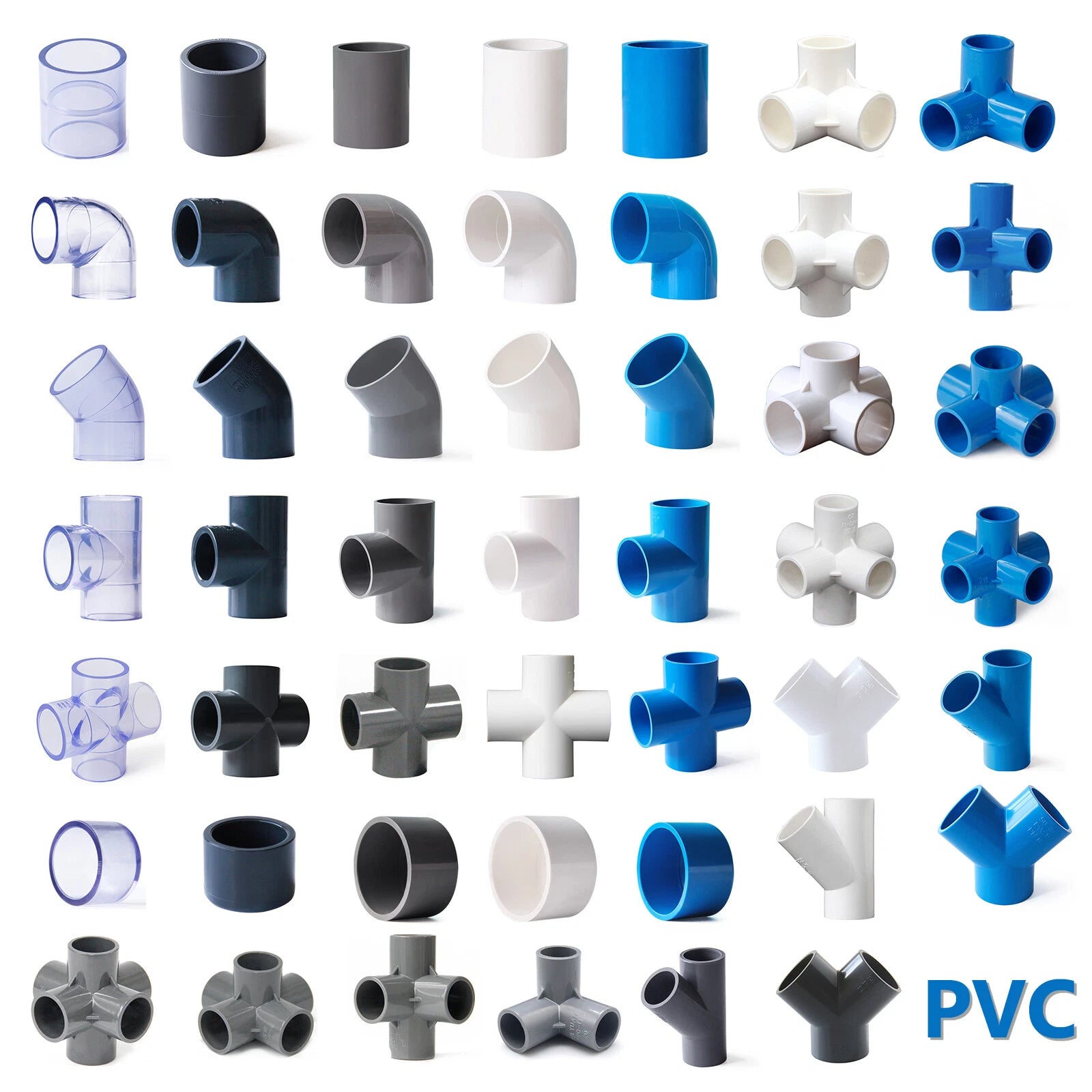 20-50mm PVC Pipe Fittings Elbow Tee 3 4 5-Way Plumbing Connector Solvent Weld
