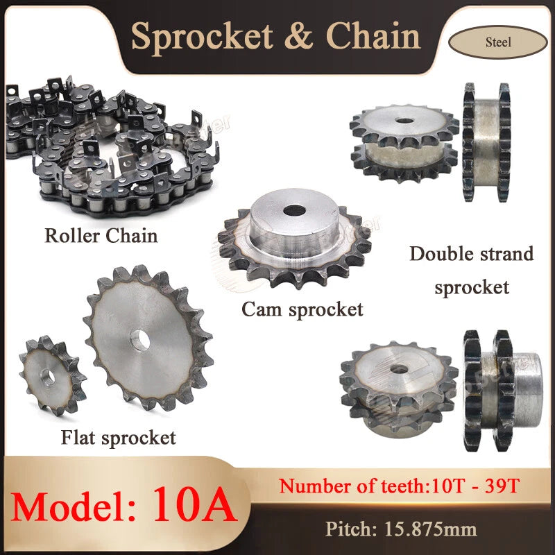 10A Sprocket Wheel 10T~39T & Steel Simplex OR Duplex Strand Chain Roller Chain
