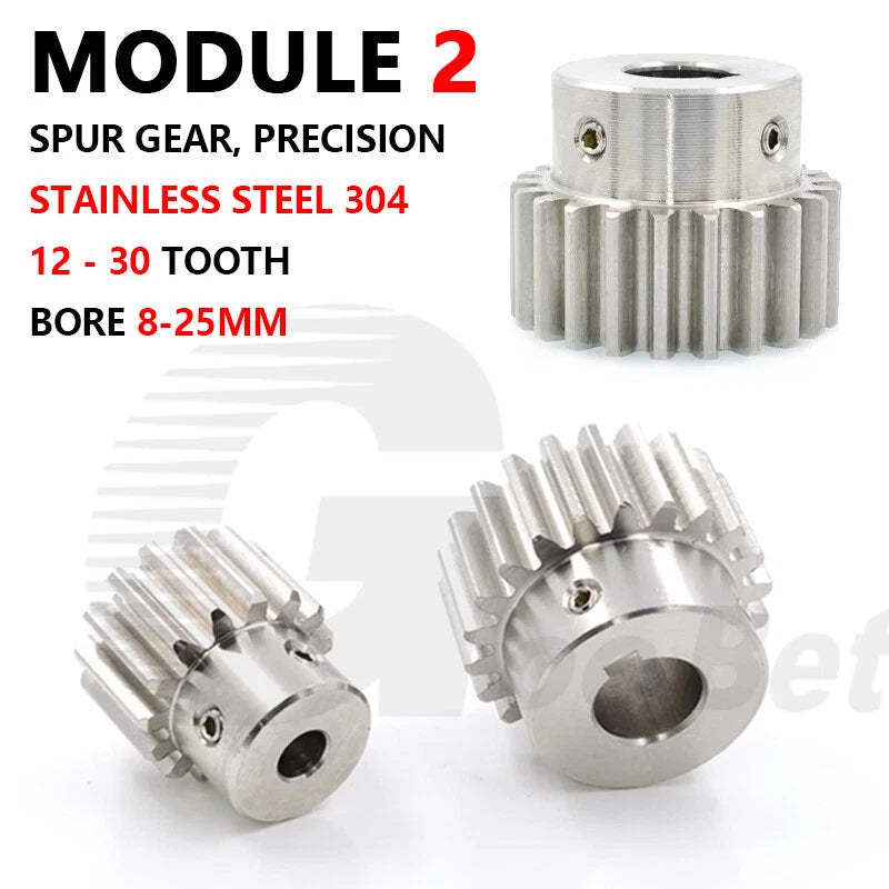Spur Gear Module 2 Stainless Steel with Hub 12 - 30 Tooth Motor Pinion Precision