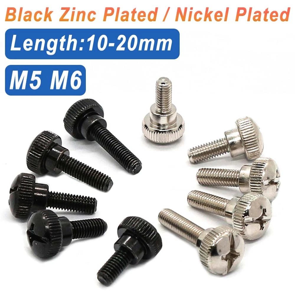 M5 M6 Knurled Thumb Screws Step Head | Hand Grip Knob Bolts | Nickel & Black Zinc Plated - HomeDIYer