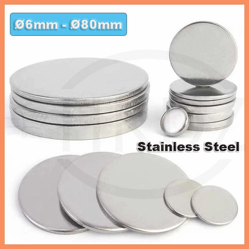 Stainless Steel Blank Round Disc 304 Grade Metal Sheet Plate Ø6-80mm Thick 1-5mm