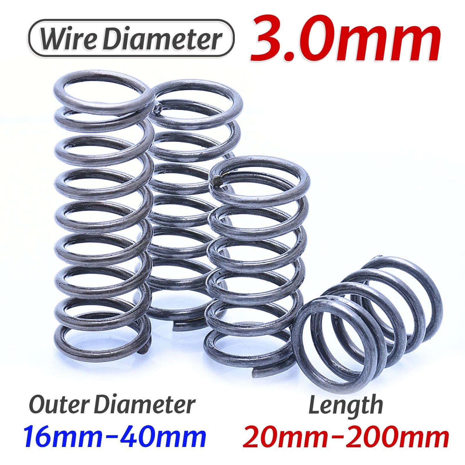 Compression Spring Pressure Big, Wire Dia 3.0mm Diameter 16-40mm Length 20-200mm