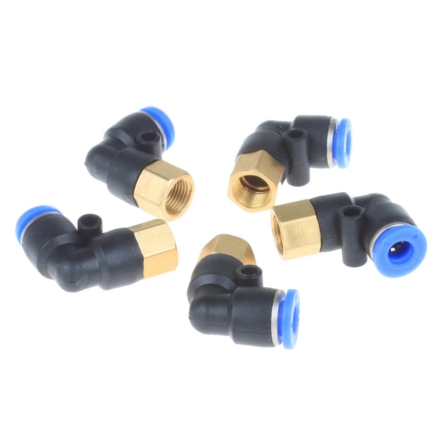 90° Elbow Push-to-Connect Pneumatic Fitting — 4mm to 12mm Hose OD, Female Thread