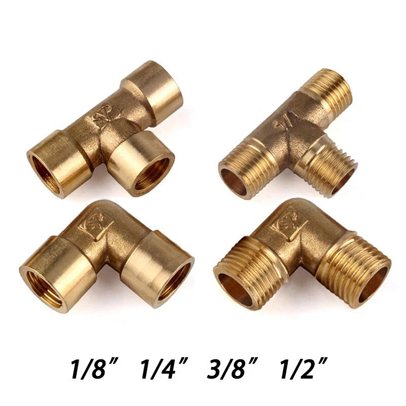 BSP Brass Tee Fitting – 90° Equal Tee Pipe Connector, Female & Male Thread, 1/8" to 1/2"