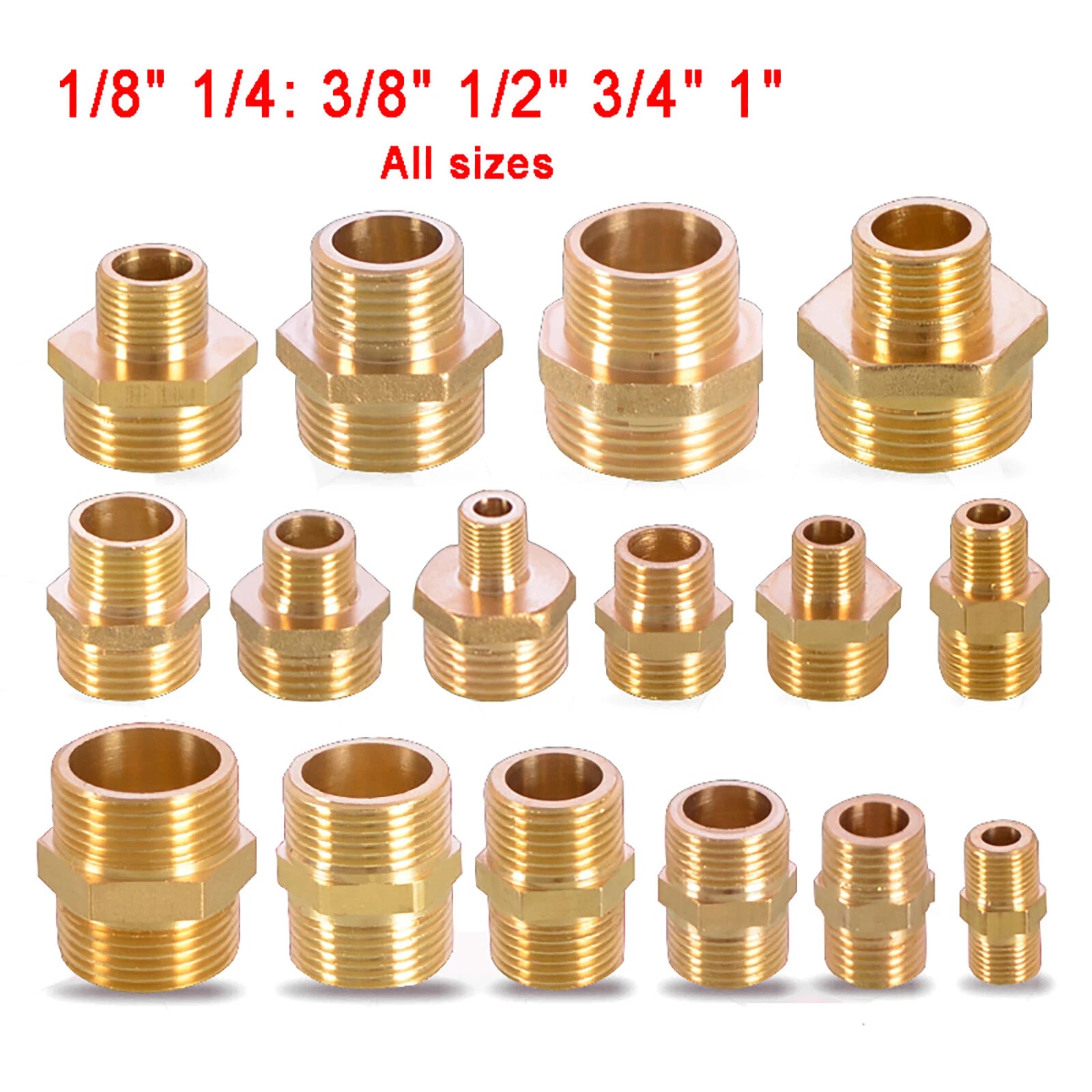 Brass Hex Nipple BSP Male to Male Pipe Fitting — Equal & Reducer