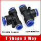 Pneumatic Push-in T-Shape 3-Way Fitting — Air Water Tube Connector PE4–PE16 & Reducing