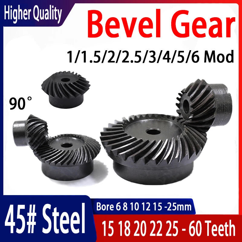 1 Set 1/1.5/2/2.5/3/4/5/6 Mod Umbrella Spiral Bevel Gear Helical 90° 45# steel