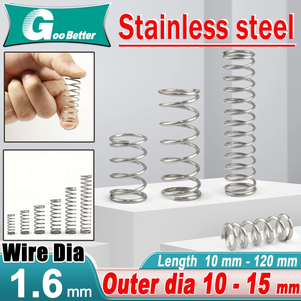 Compression Spring 10 - 15mm Diameter &10 - 120mm Length Pressure Big 1.6mm Wire Dia - HomeDIYer