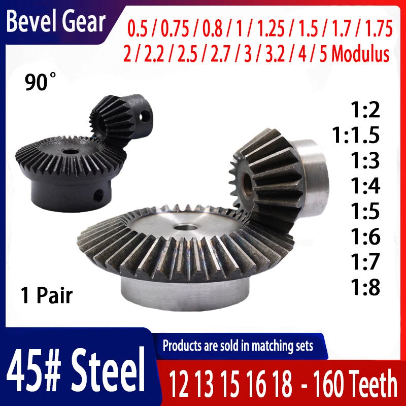 0.5/0.75/1/1.5-5 Mod Bevel Gear 12-160 Teeth Transmission Gears Bevel Teeth 90°