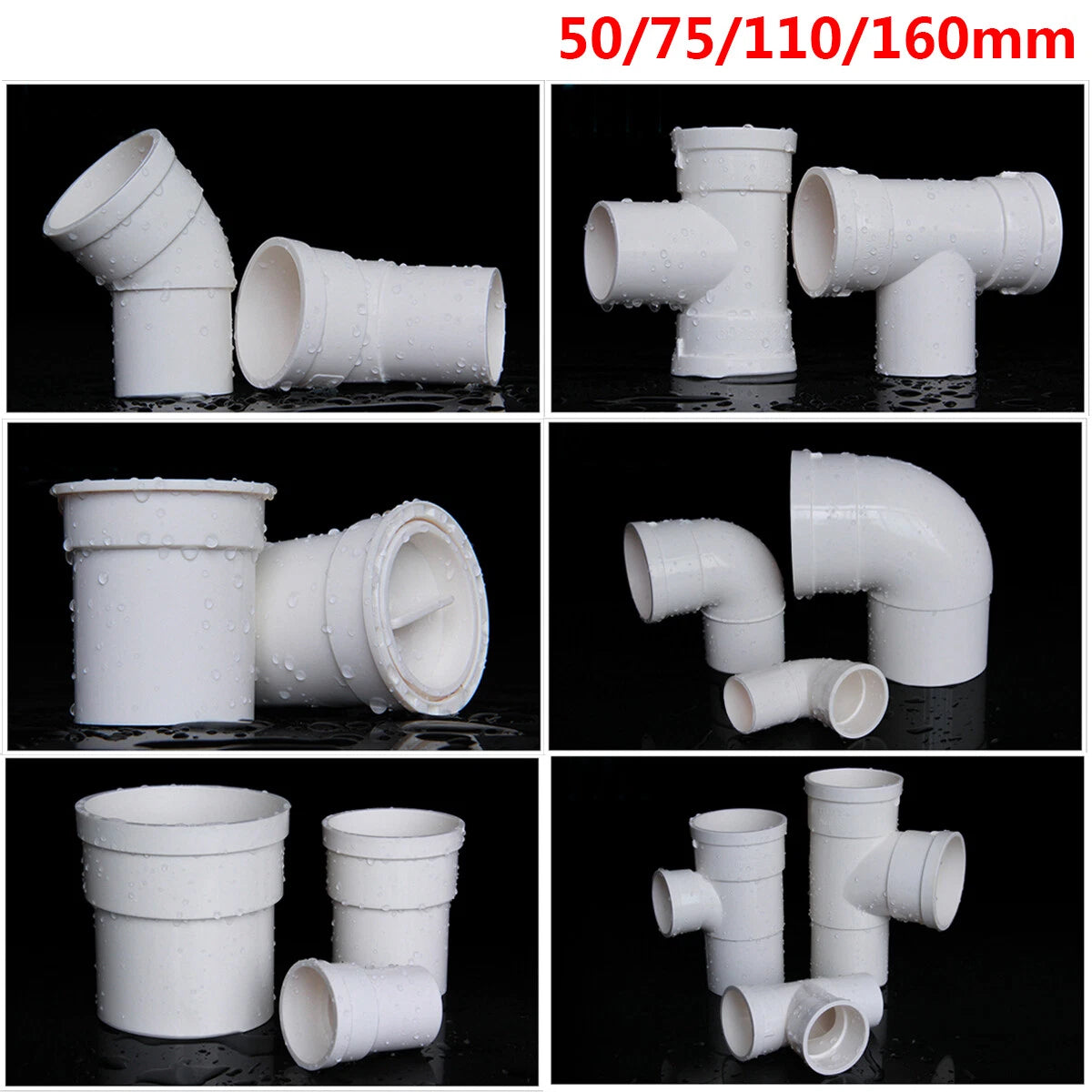 50 75 110 160mm PVC Drain Pipe Fittings Reducer Elbow , Straight , Tee Connector