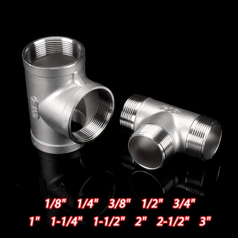 BSP 304 Stainless Steel Tee Fittings — 3-Way Male & Female Pipe Connector (1/8" to 3")