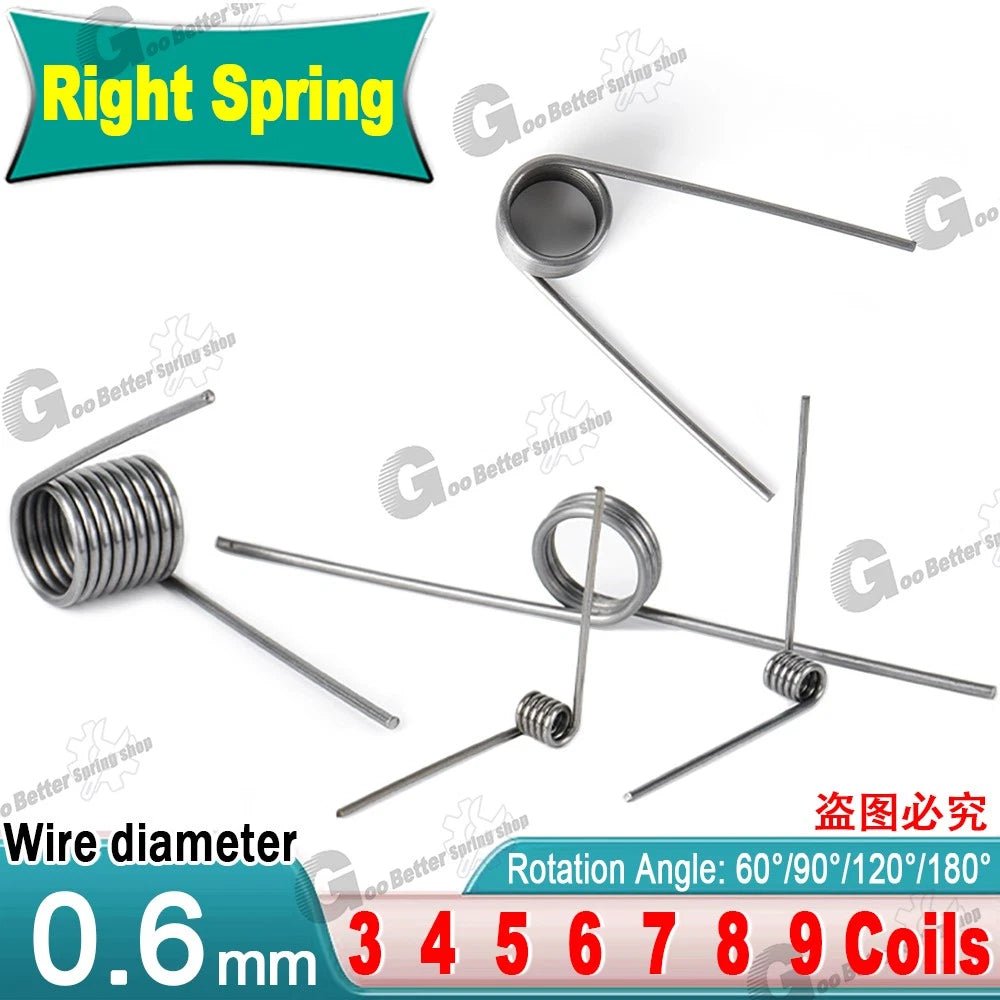 Torsion Spring (pack of 10), 0.6mm Wire diameter, 4mm - 7mm OD, Right spring - HomeDIYer