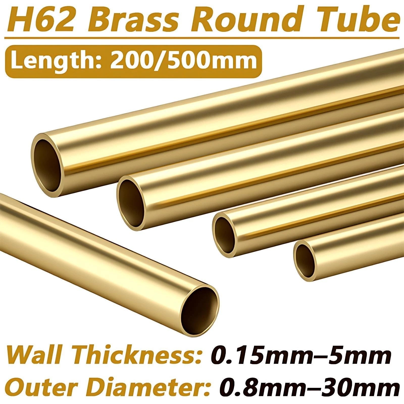 H62 Brass Round Tube Pipe Hollow Tube OD 0.8mm 0.9mm 1mm-30mm Length 200mm 500mm