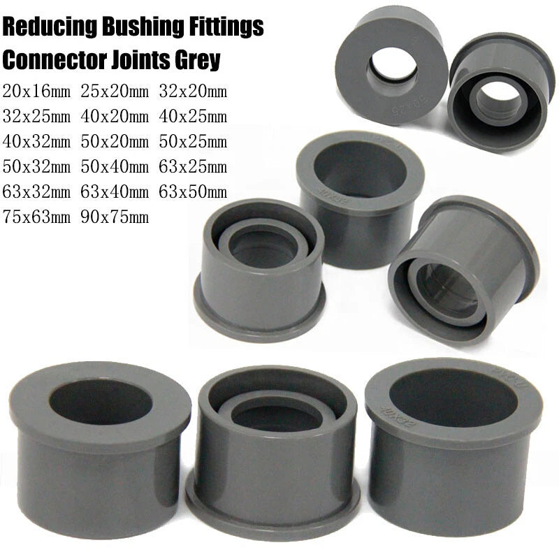 20mm to 90mm PVC Pipe Eccentric Reducing Bushing Fittings Connector Joints Grey