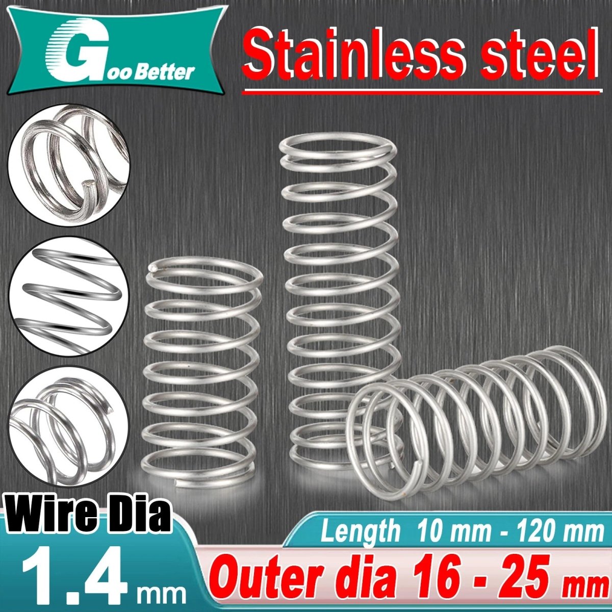 Compression Spring Pressure Spring A2 Stainles Steel Wire Dia 1.4mm Ø 16mm - 25mm - HomeDIYer