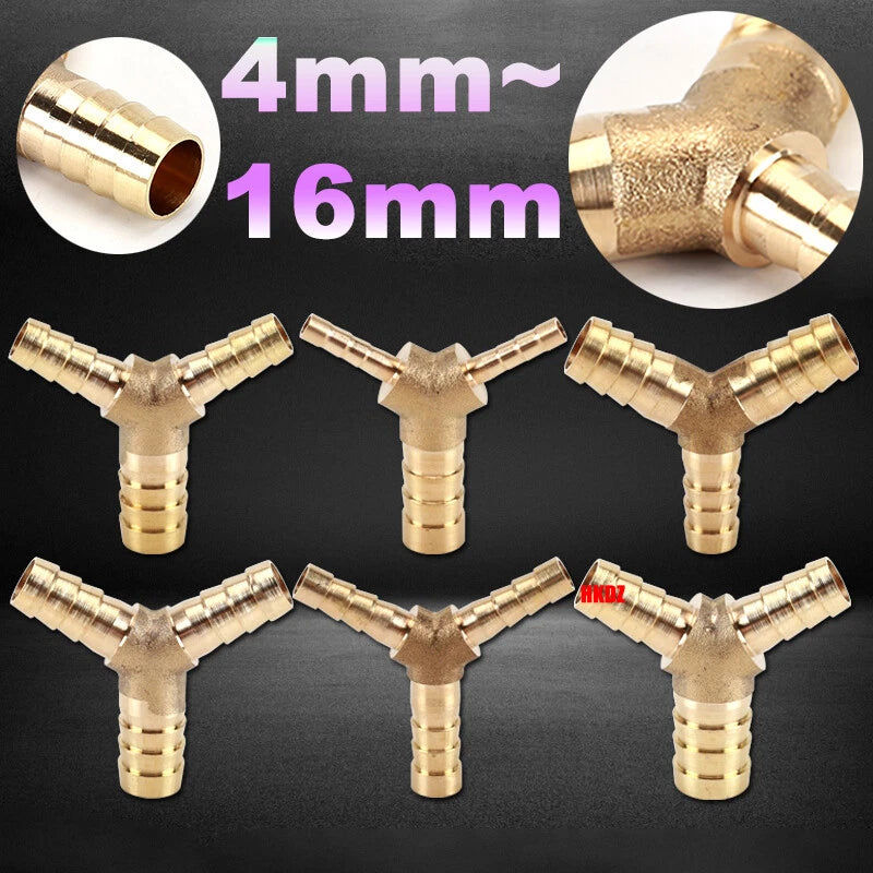 Brass Y Barbed Hose Tail Joiner — Tube Connector for Air, Water, Fuel & Gas