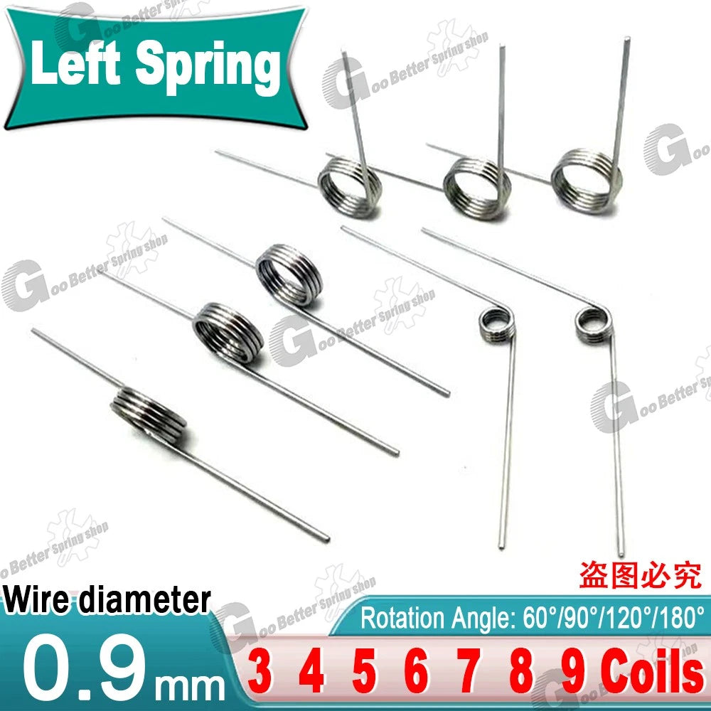 Torsion Spring 3-9 Coil (10 pcs), 0.9mm Wire dia, 5 ~ 10mm OD, Left spring Steel
