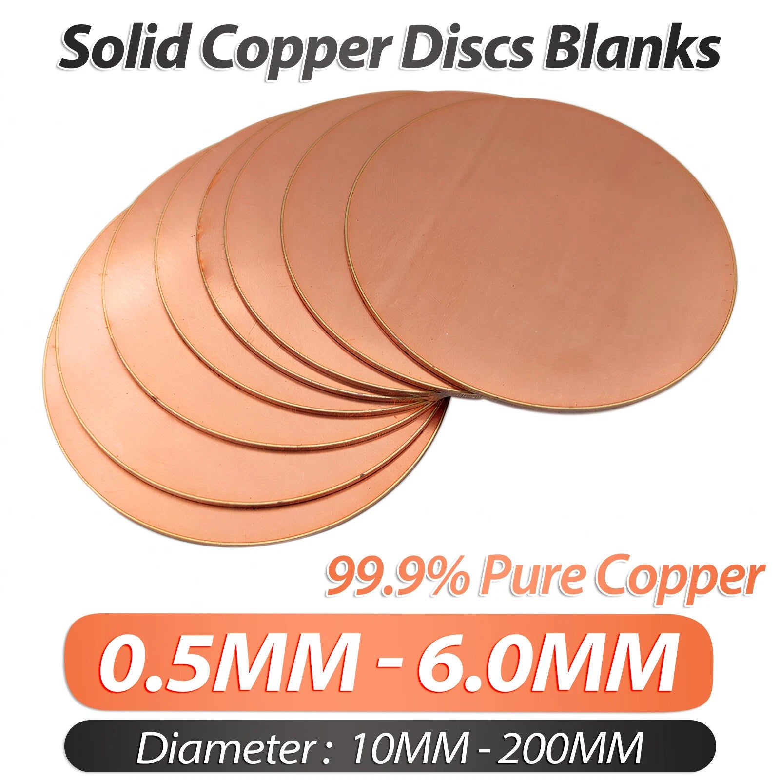 Solid Pure Copper Discs Blanks Round Plate Metal Sheet Thick 0.5-6mm, Ø 10-200mm