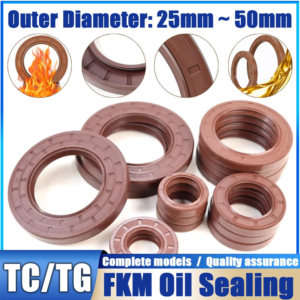 TC/TG Dual Lip FKM Oil Seal — Metric Rotary Shaft Sealing Ring, ID 25–50mm
