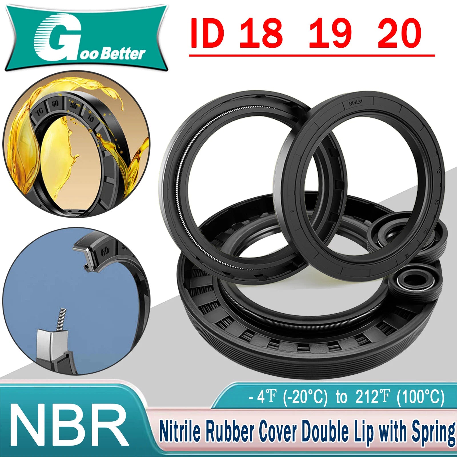 Oil Seal 18mm-19mm-20mm ID Rotary Shaft Double Lip R23 TC TTO All Depths NBR