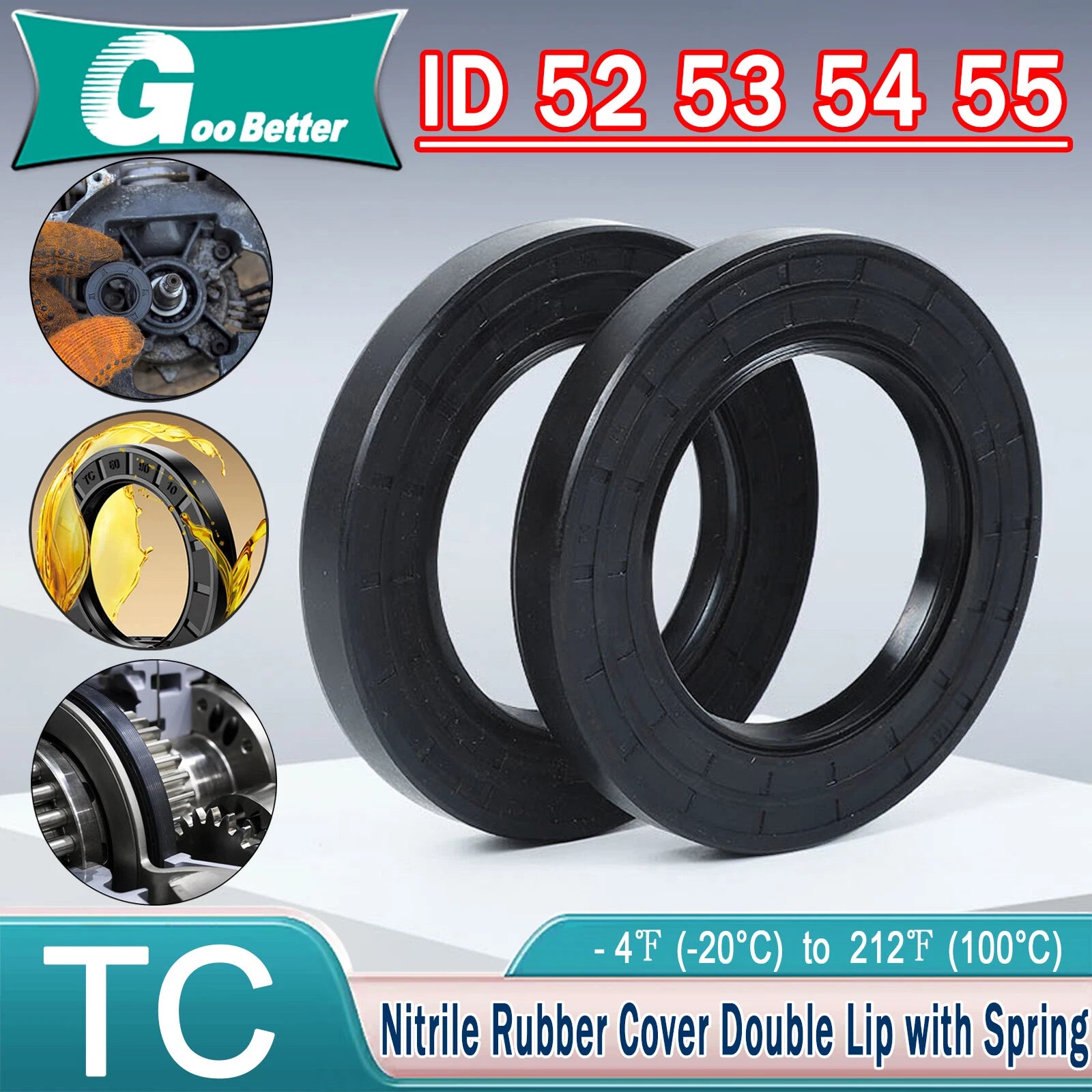 Oil Seal 52–55mm ID | Double Lip TC NBR Rotary Shaft Seal | R23 / TTO | All Depths