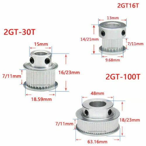 GT2 Timing Belt Pulley 16T - 100T Synchronous Wheel for 6 mm width Drive Belts