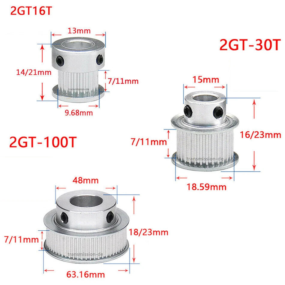 16T - 100T Synchronous Wheel GT2 Timing Belt Pulley for 10 mm width Drive Belts