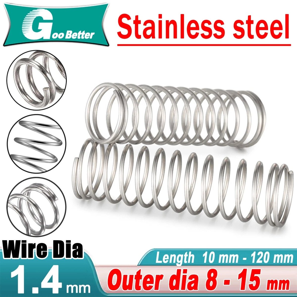Compression Spring 8 - 10mm Diameter Various Sizes And Length Pressure Compressed - HomeDIYer