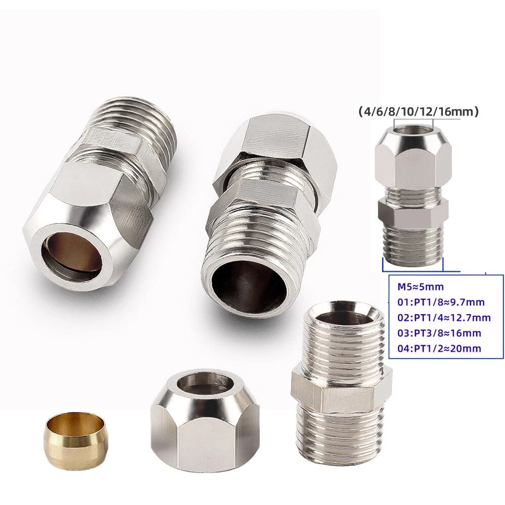 Brass Male Compression Fittings – BSP Hydraulic Adaptor, 1/8" to 1/2" Bore (PC4–PC16)