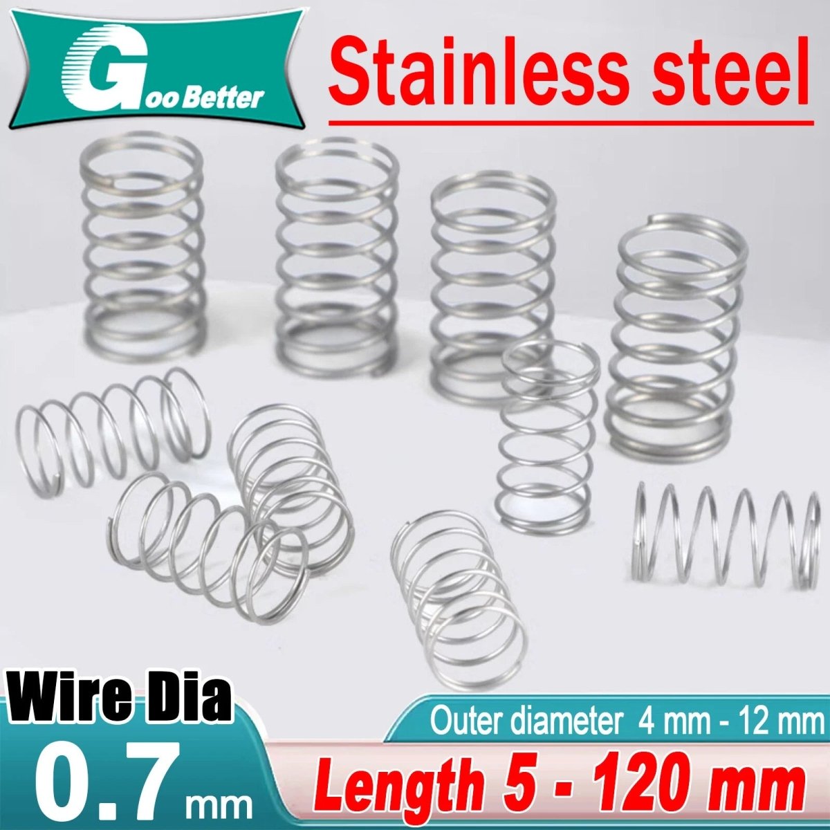 Stainless Steel Wire Dia 0.7mm,OD 4 - 12mm, Length Up To 120mm Compression Spring - HomeDIYer