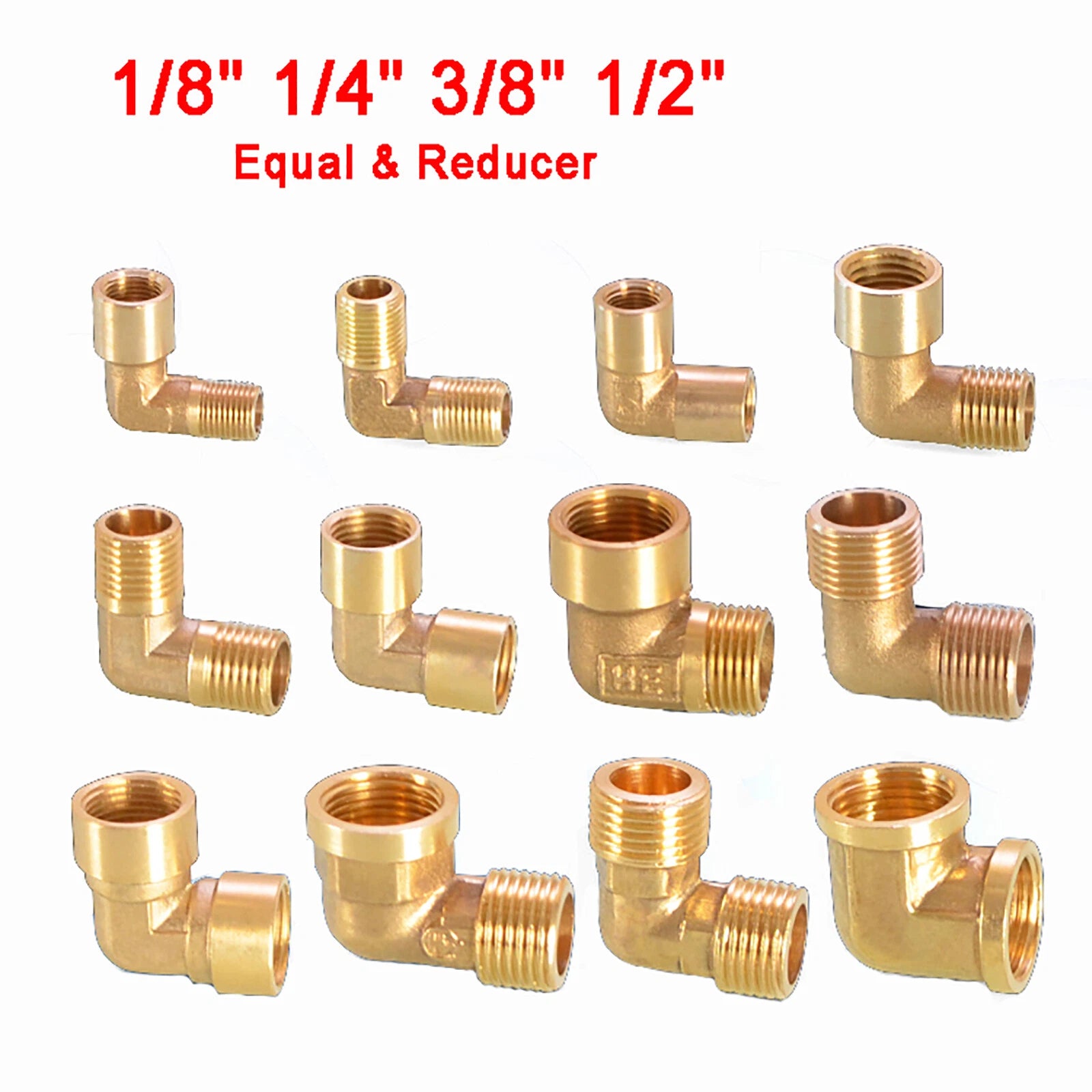 Brass 90° Elbow BSP Threaded Pipe Fitting — Equal & Reducer, 1/8" to 1/2"