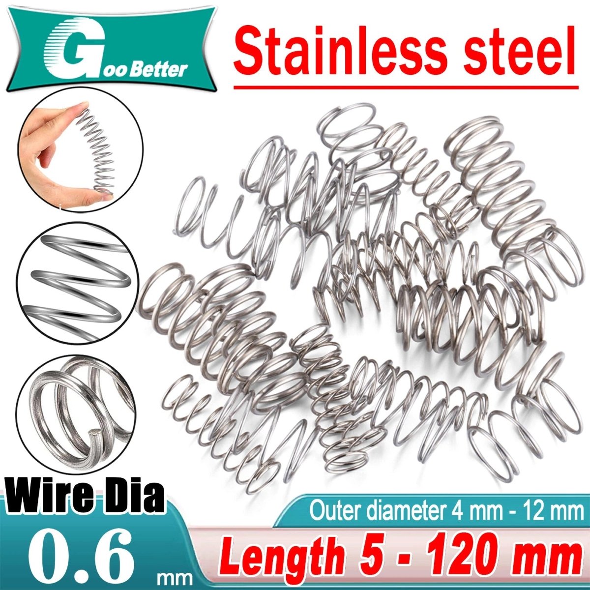 Wire Dia 0.6mm Compression Spring OD 4 - 12mm & 5mm - 120mm Length Pressure Small - HomeDIYer