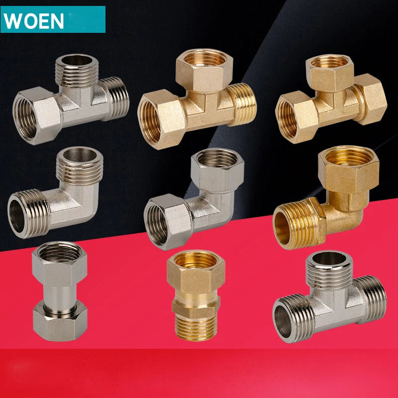 1/2" Brass BSP T-Piece Tee Connector — 3-Way Pipe Fitting Adapter