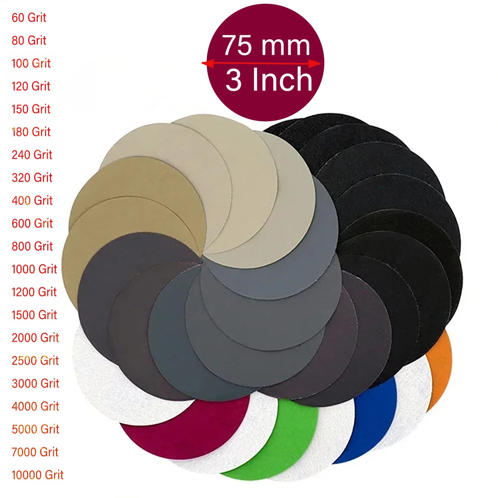 Sandpaper 60 To 10000 Mixed Grits Wood Metal Sanding Polishing Wet And Dry 75mm