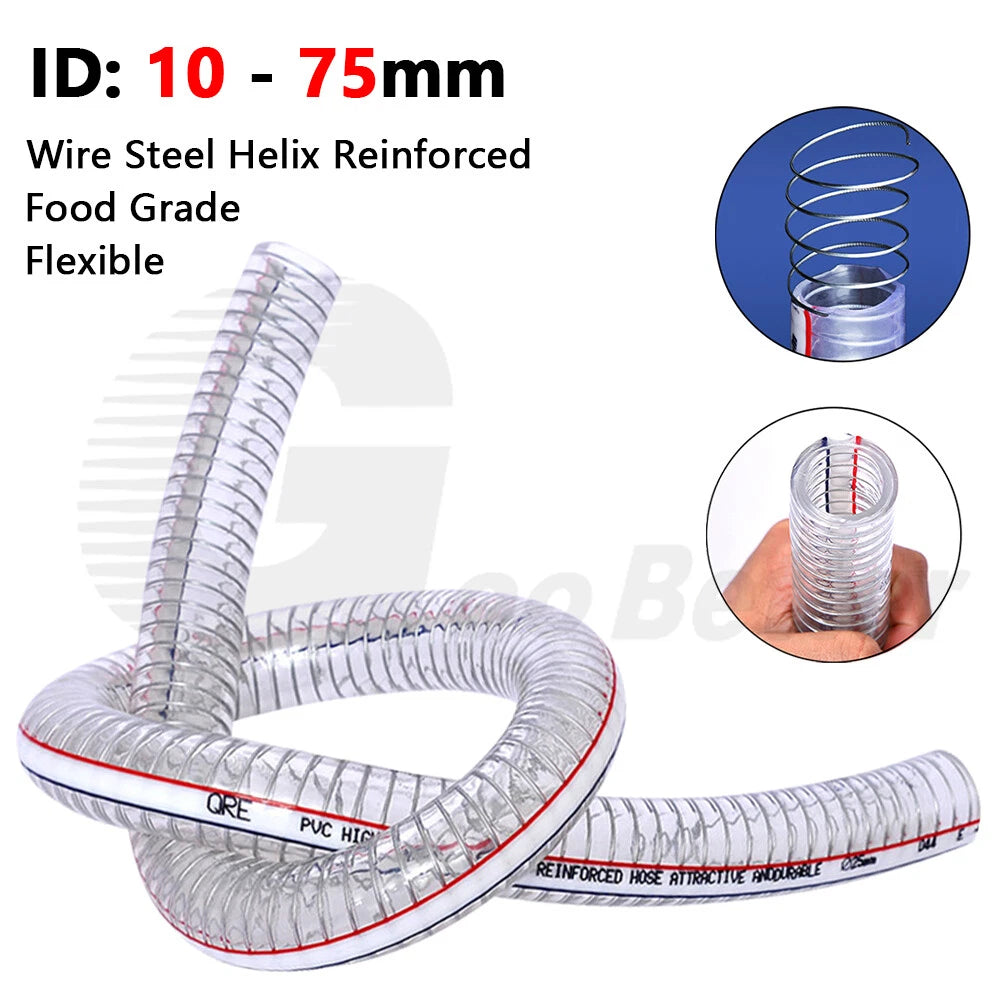 Food Grade Clear PVC Braided Hose Pipe — Wire Reinforced, Heavy Duty Air Water Fuel