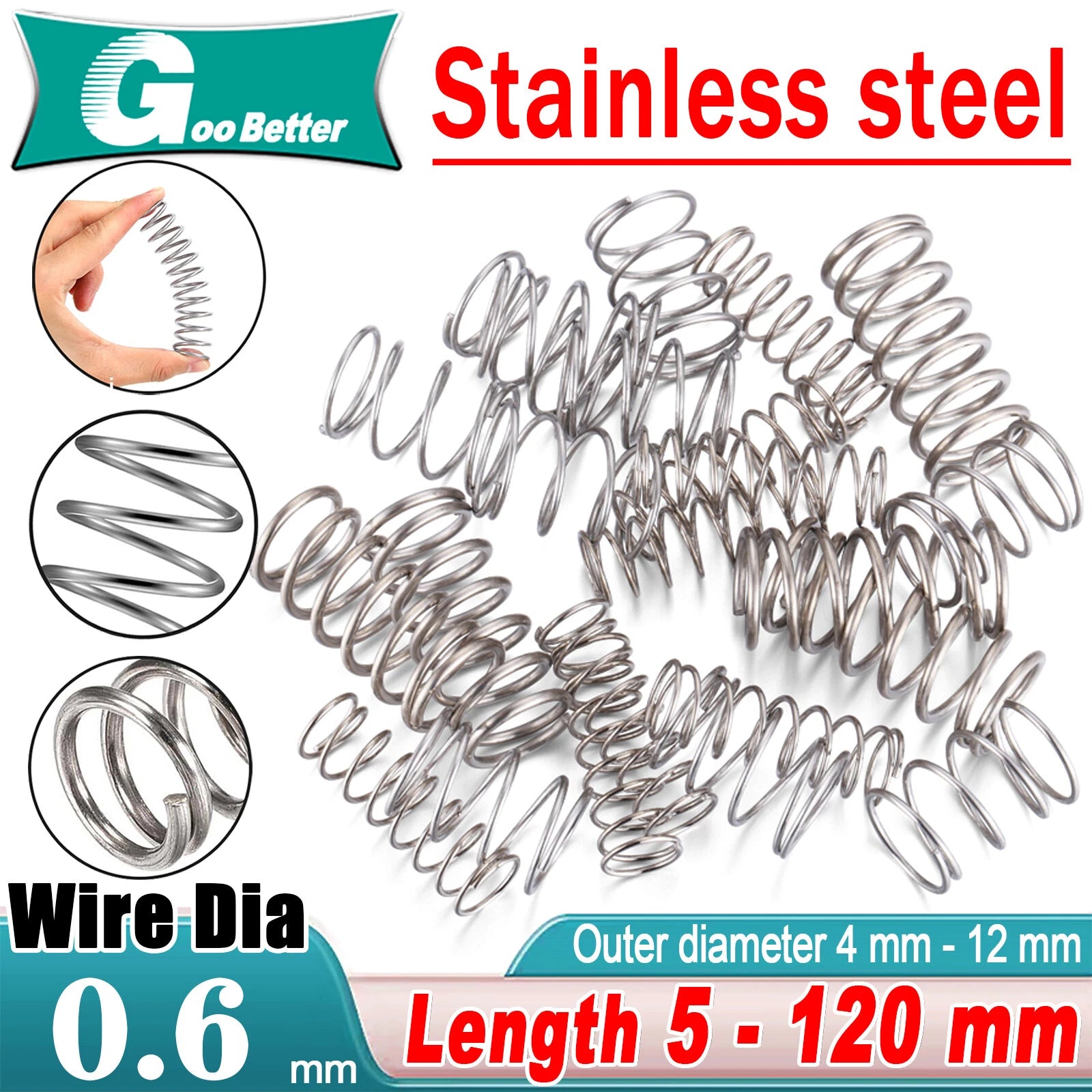 Wire Dia 0.6mm Compression Spring OD 4 -12mm & 5mm - 120mm Length Pressure Small