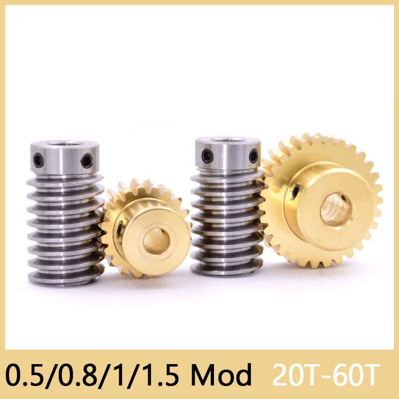 Brass Worm Wheel Gear 0.5/0.8/1/1.5 Module Transmission Gear Worm Rod Gear Shaft
