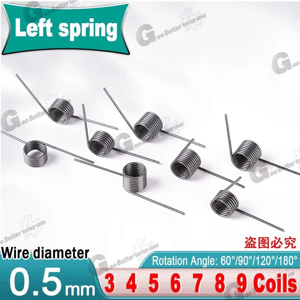 Torsion Spring 3-9 Coil (10 pcs), 0.5mm Wire dia, 3 ~ 6mm OD, Left spring Steel