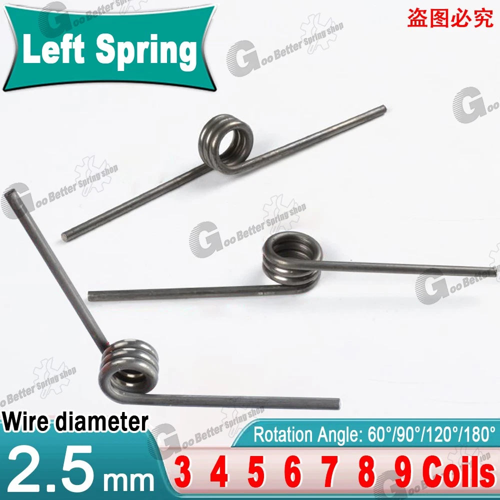 Torsion Spring 3-9 Coil (10 pcs), 2.5mm Wire dia, 12 ~30mm OD, Left spring Steel